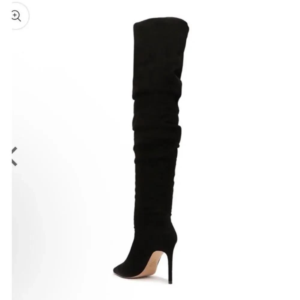 Schutz Ashlee Over The Knee Boots Black Suede Leather 8 NEW $238